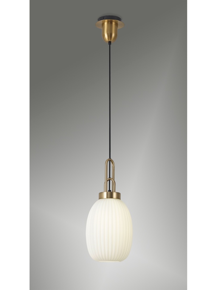 Idolite Camille Brass Gold Single Pendant Light With Opal Ribbed Glass