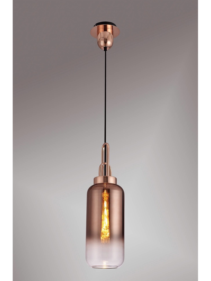 Idolite Camille Copper Finish Single Pendant Light C/W Copper/Clear Ombre Glass