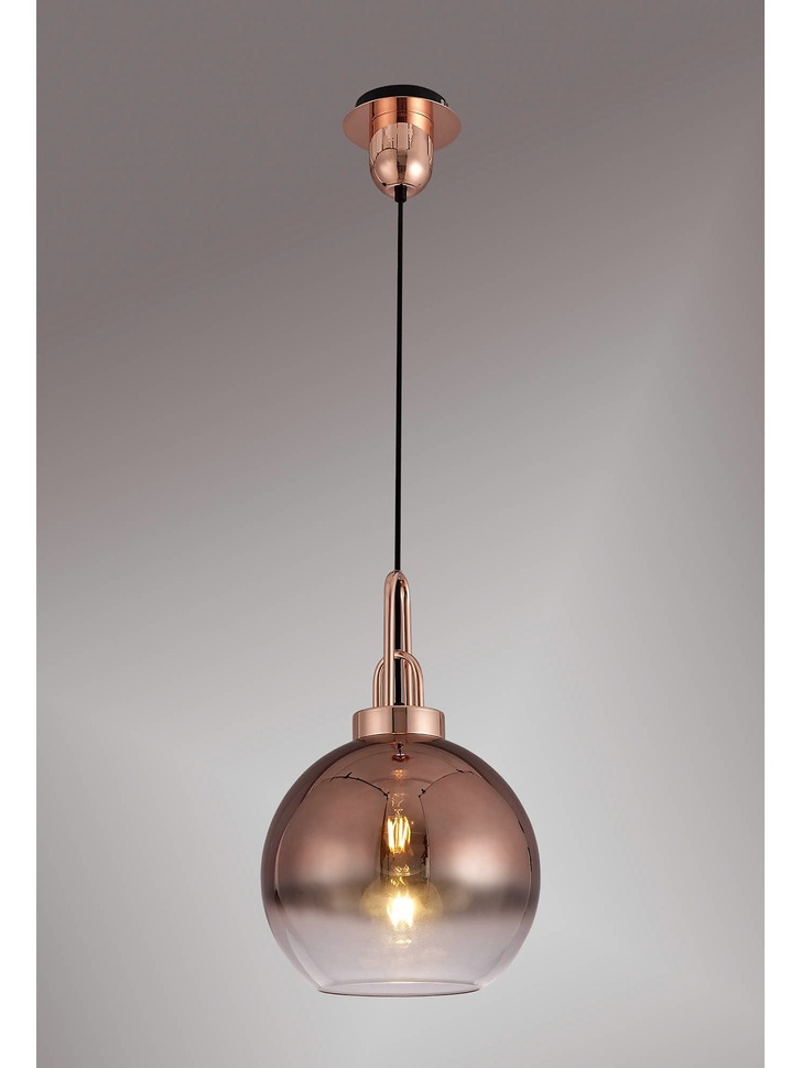 Idolite Camille Copper Finish Single Pendant Light C/W Copper/Clear Ombre Glass Globe