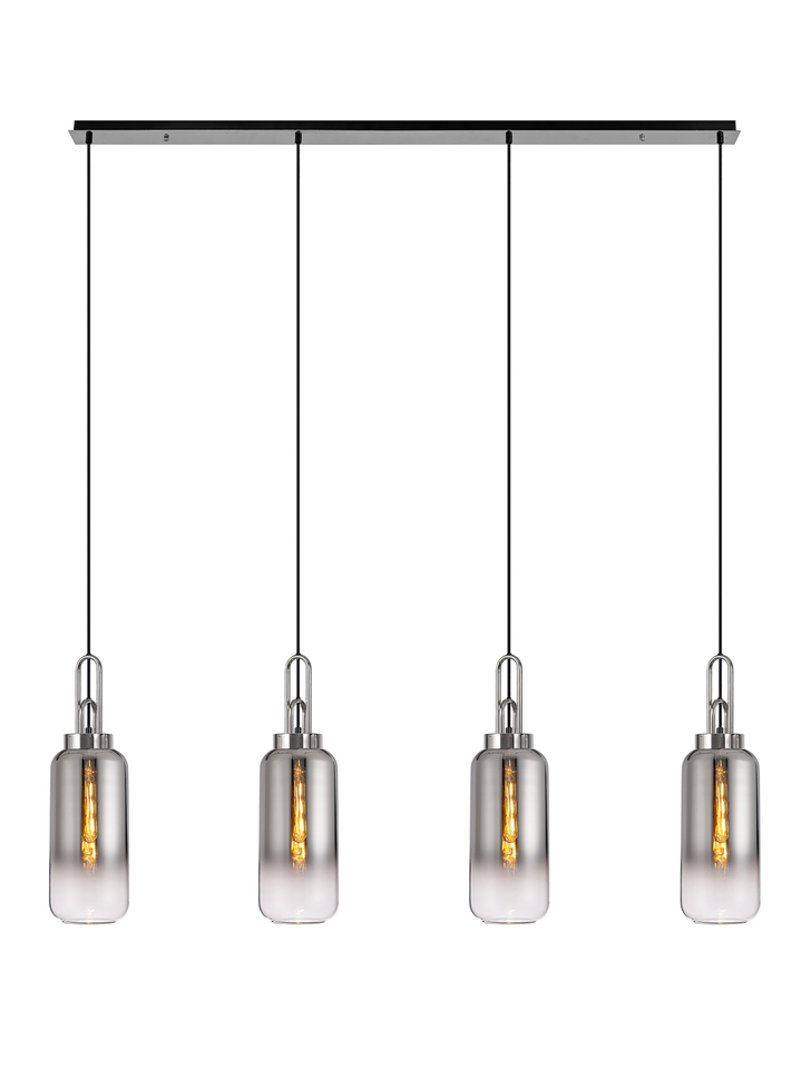 Idolite Camille Polished Nickel 4 Light Linear Bar Pendant With Smoked/Clear Ombre Glasses