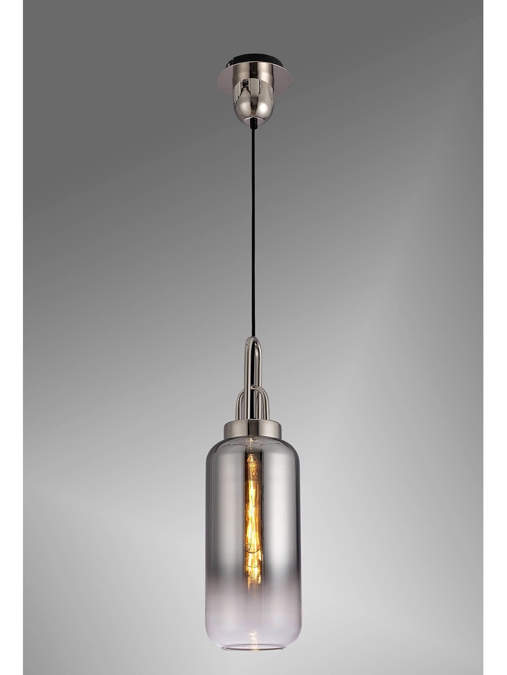 Idolite Camille Polished Nickel Finish Single Pendant Light C/W Smoked/Clear Ombre Glass