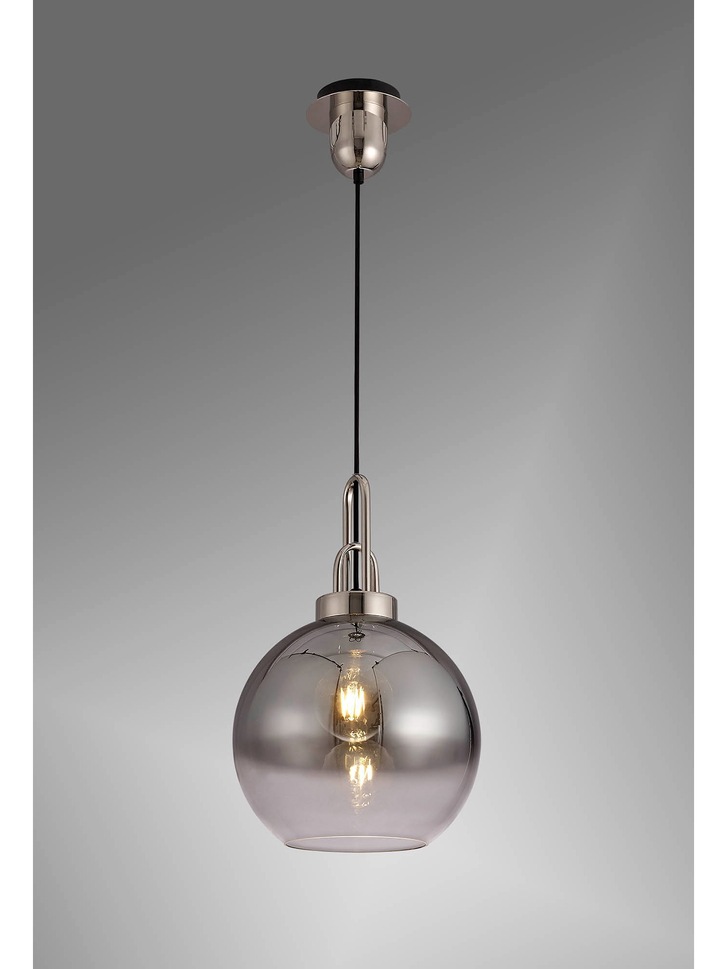 Idolite Camille Polished Nickel Finish Single Pendant Light C/W Smoked/Clear Ombre Glass Globe