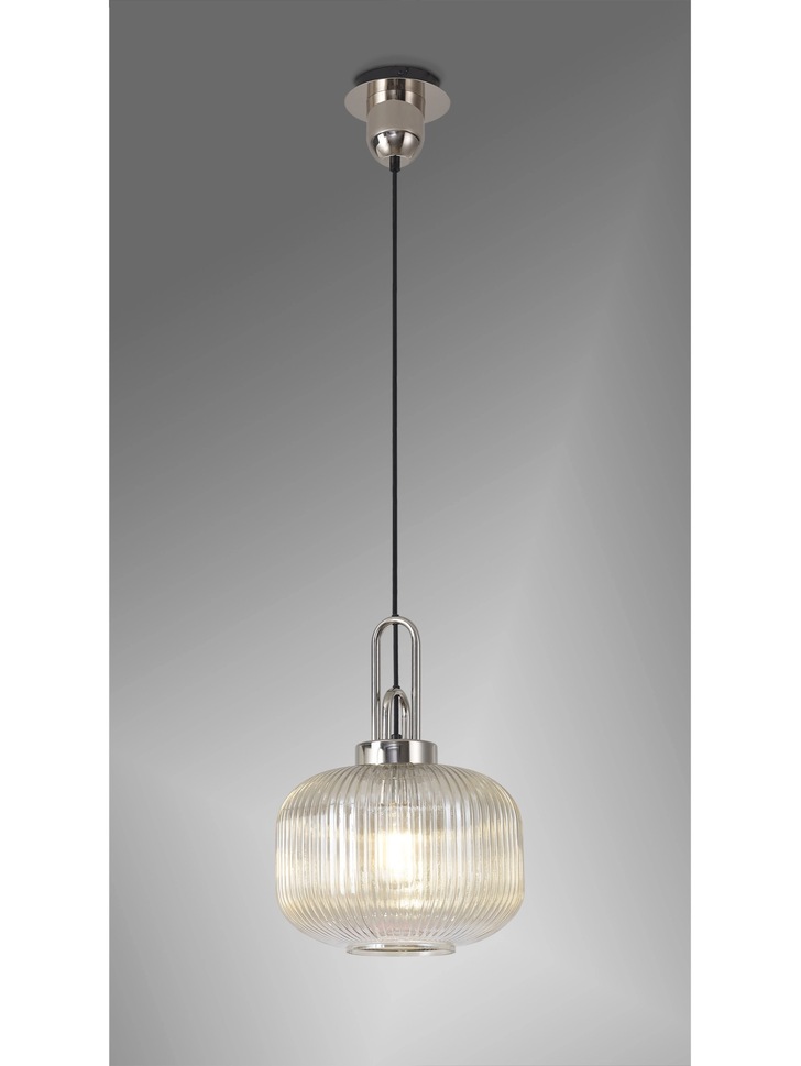 Idolite Camille Polished Nickel Single Pendant Light With Champagne Ribbed Glass