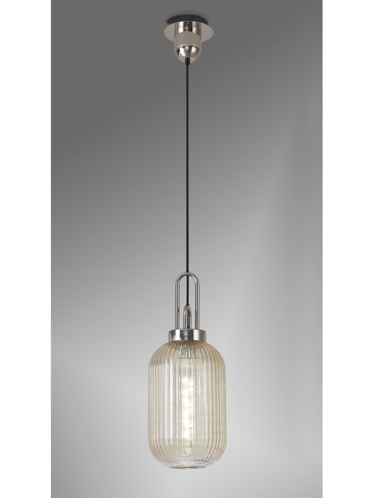 Idolite Camille Polished Nickel Single Pendant Light With Champagne Ribbed Glass