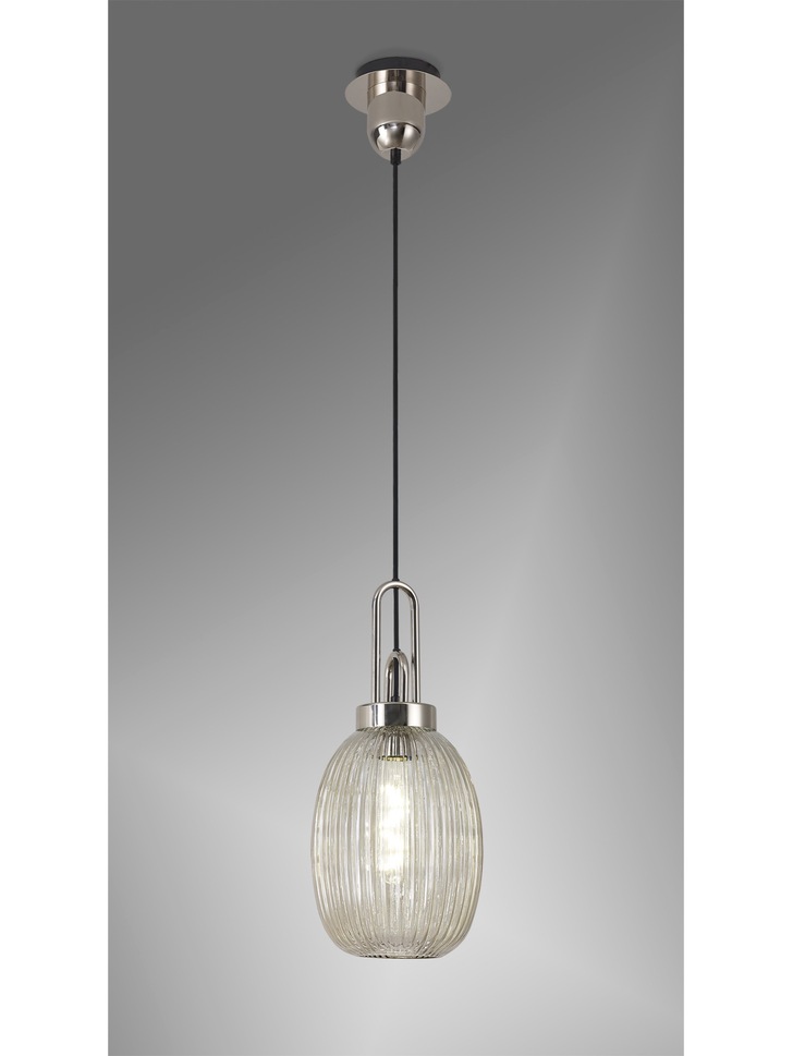 Idolite Camille Polished Nickel Single Pendant Light With Champagne Ribbed Glass