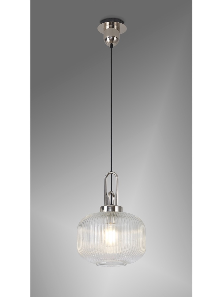 Idolite Camille Polished Nickel Single Pendant Light With Clear Ribbed Glass