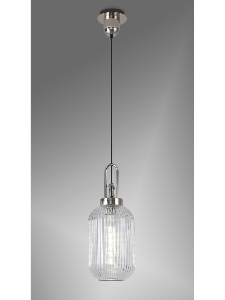 Idolite Camille Polished Nickel Single Pendant Light With Clear Ribbed Glass