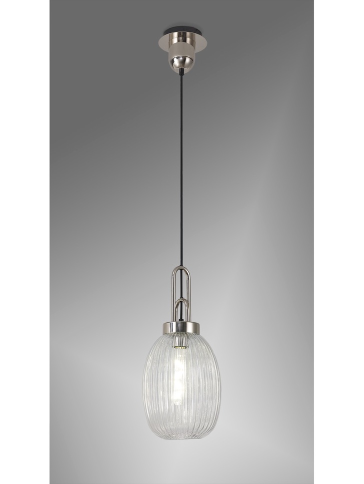 Idolite Camille Polished Nickel Single Pendant Light With Clear Ribbed Glass