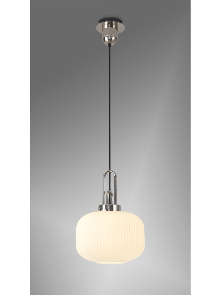 Idolite Camille Polished Nickel Single Pendant Light With Opal Ribbed Glass