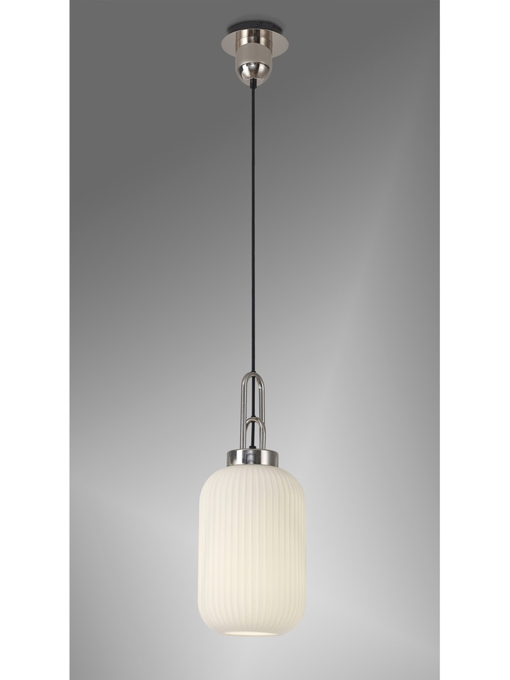 Idolite Camille Polished Nickel Single Pendant Light With Opal Ribbed Glass