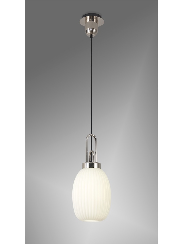 Idolite Camille Polished Nickel Single Pendant Light With Opal Ribbed Glass