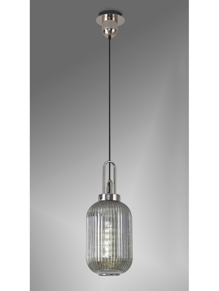 Idolite Camille Polished Nickel Single Pendant Light With Smoked Ribbed Glass