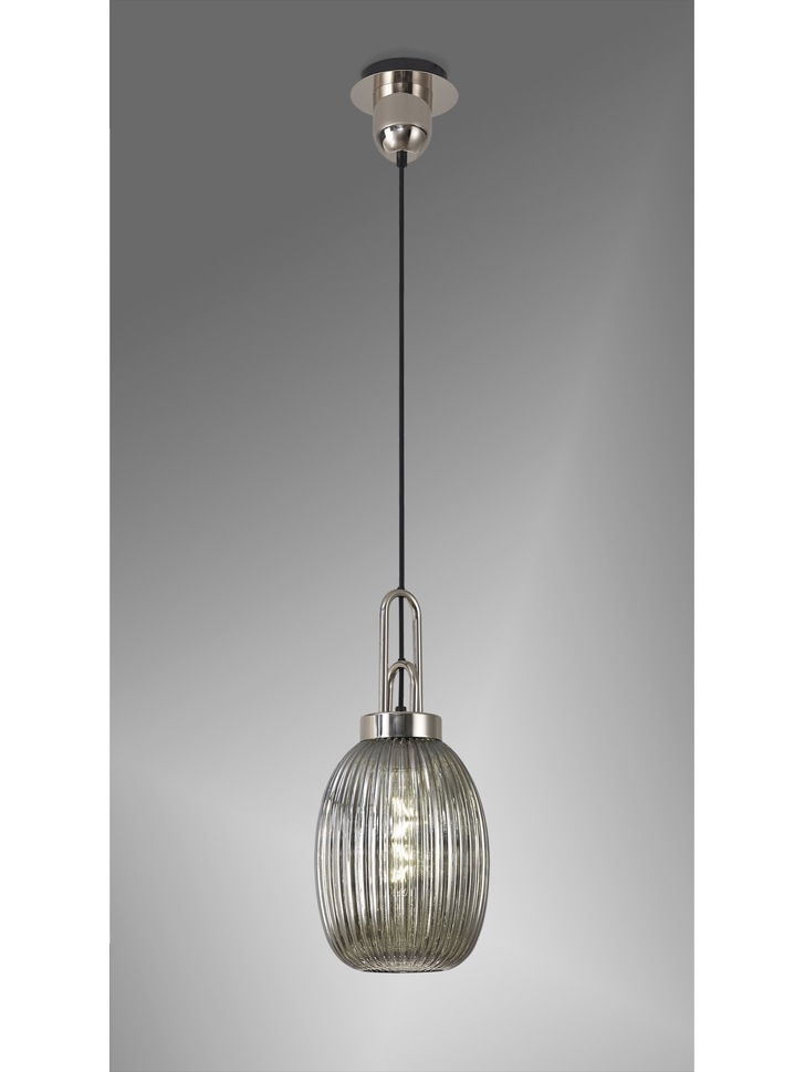 Idolite Camille Polished Nickel Single Pendant Light With Smoked Ribbed Glass