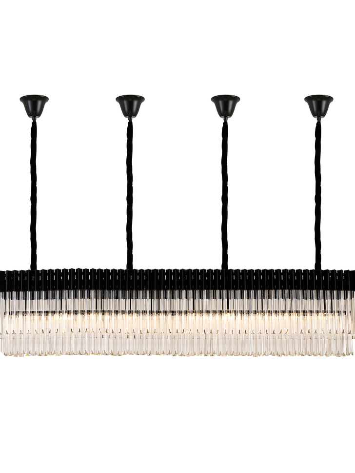 Idolite Carpathian 10 Light Large 2m Linear Bar Pendant Chandelier In Black With Clear Glass (Individual Ceiling Cups)