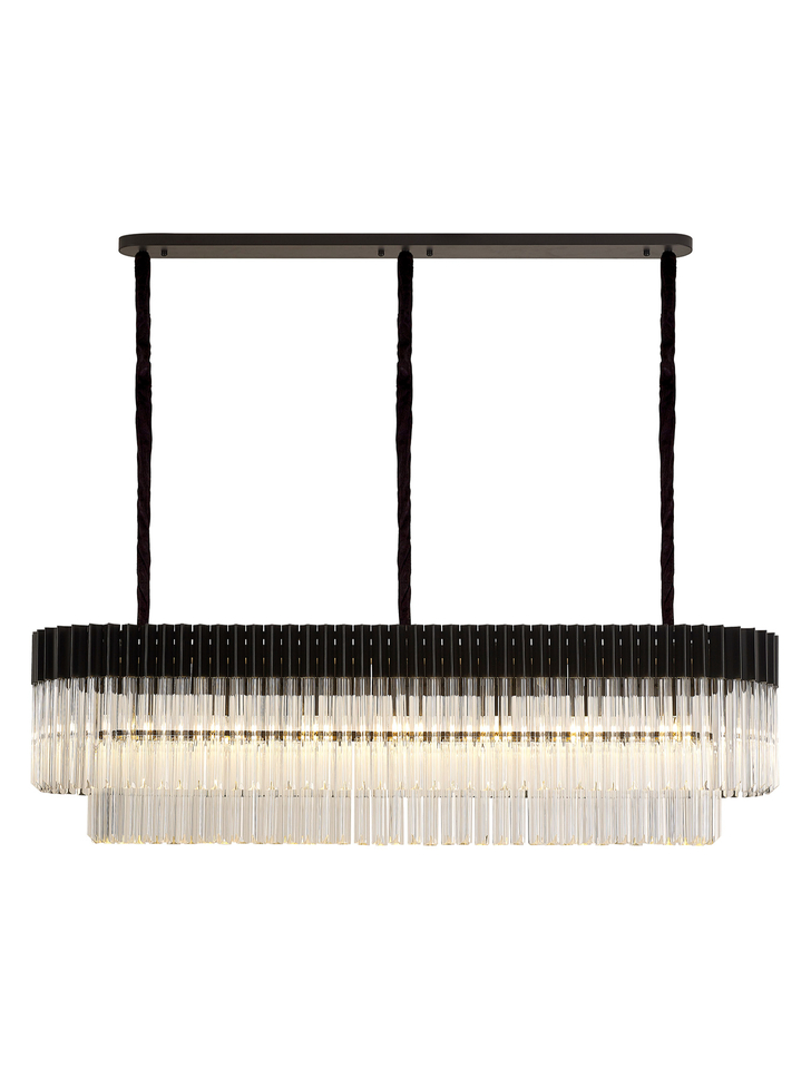 Idolite Carpathian 7 Light Large 1.5m Linear Bar Pendant Chandelier In Black With Clear Glass