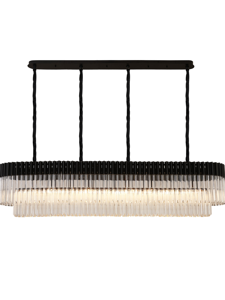 Idolite Carpathian 9 Light Large 1.8m Linear Bar Pendant Chandelier In Black With Clear Glass