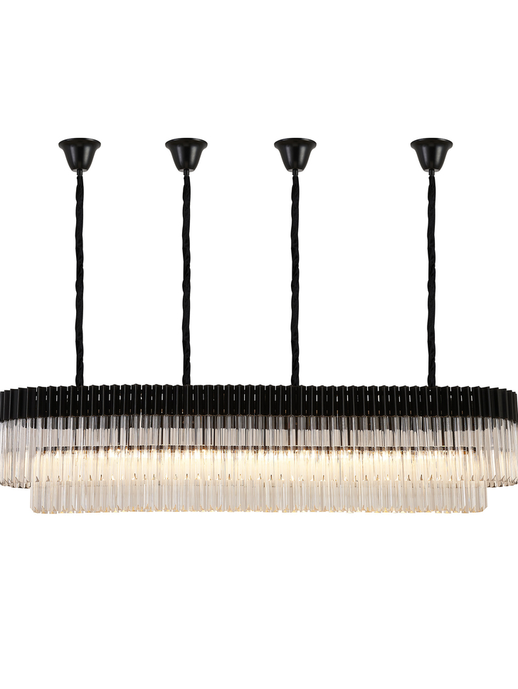 Idolite Carpathian 9 Light Large 1.8m Linear Bar Pendant Chandelier In Black With Clear Glass (Individual Ceiling Cups)