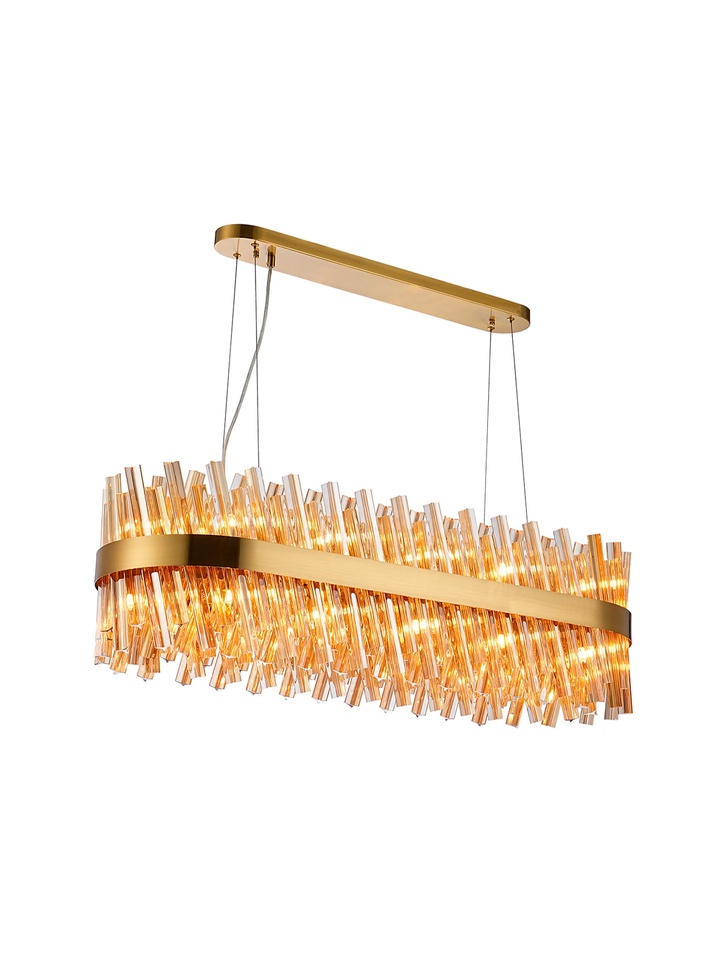 Idolite Caspian 24 Light Linear Bar Pendant Brass With Amber Glass Rods