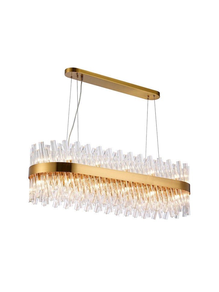 Idolite Caspian 24 Light Linear Bar Pendant Brass With Clear Glass Rods