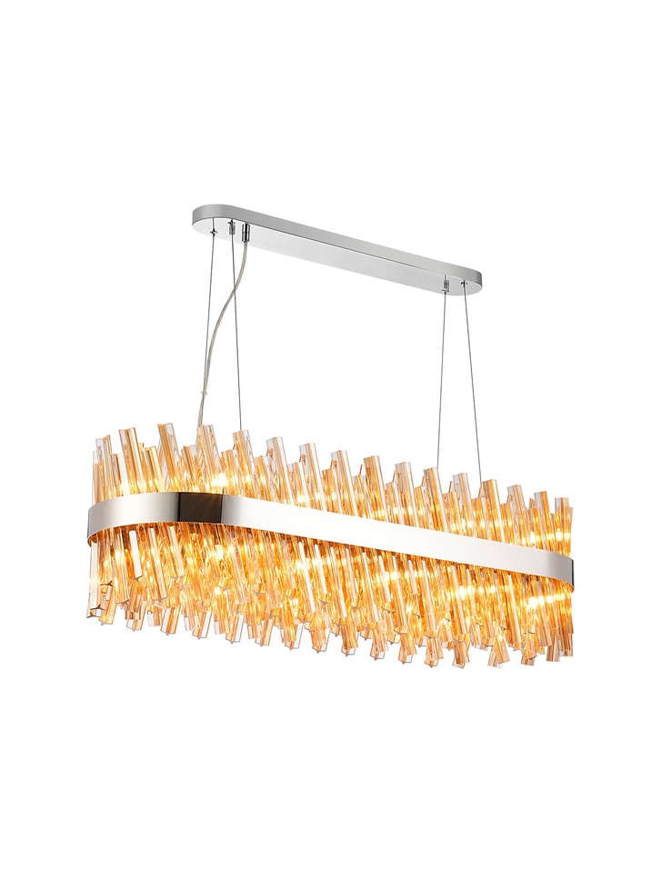 Idolite Caspian 24 Light Linear Bar Pendant Polished Nickel With Amber Glass Rods