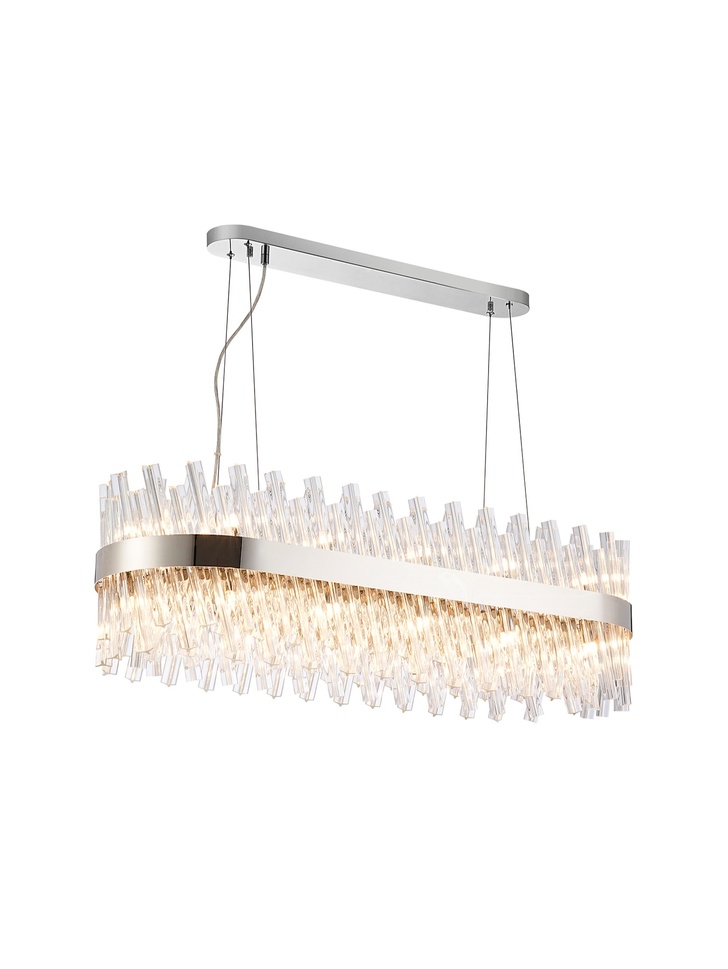 Idolite Caspian 24 Light Linear Bar Pendant Polished Nickel With Clear Glass Rods