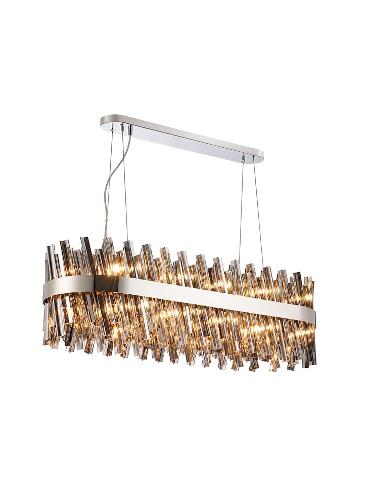 Idolite Caspian 24 Light Linear Bar Pendant Polished Nickel With Smoked Glass Rods