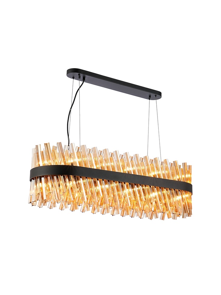 Idolite Caspian 24 Light Linear Bar Pendant Satin Black With Amber Glass Rods