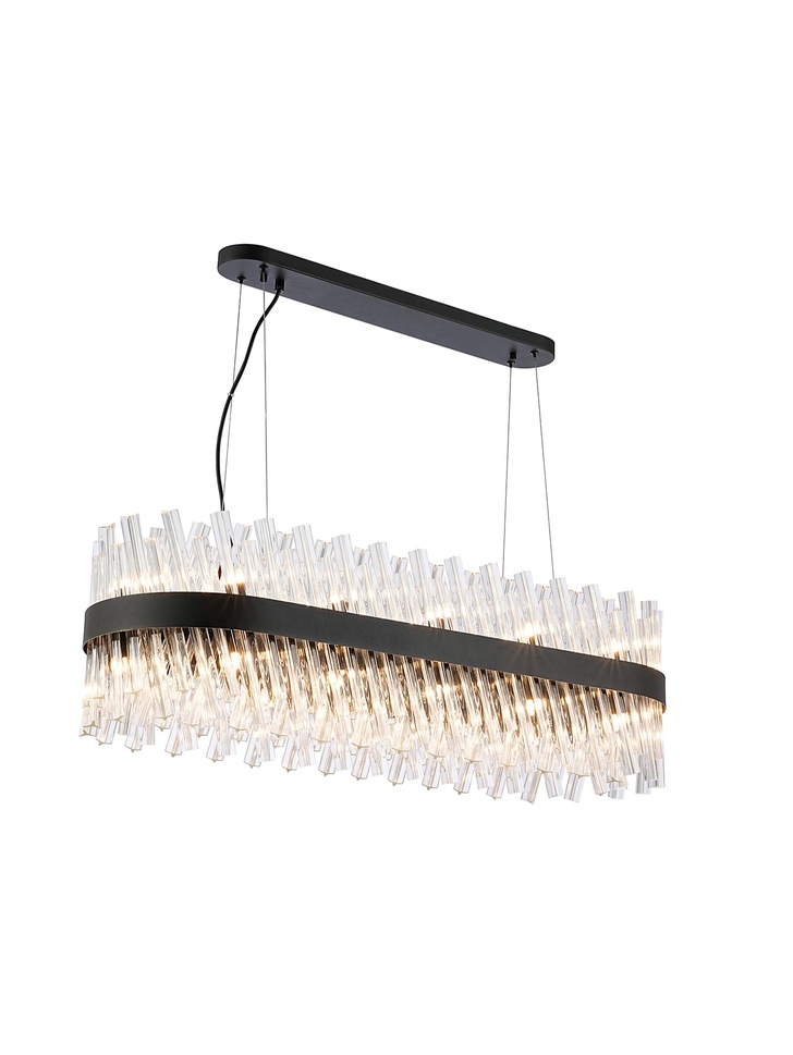 Idolite Caspian 24 Light Linear Bar Pendant Satin Black With Clear Glass Rods