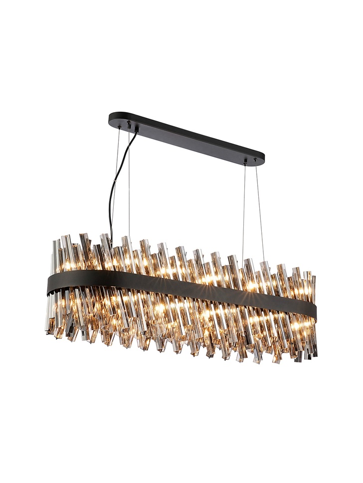 Idolite Caspian 24 Light Linear Bar Pendant Satin Black With Smoked Glass Rods