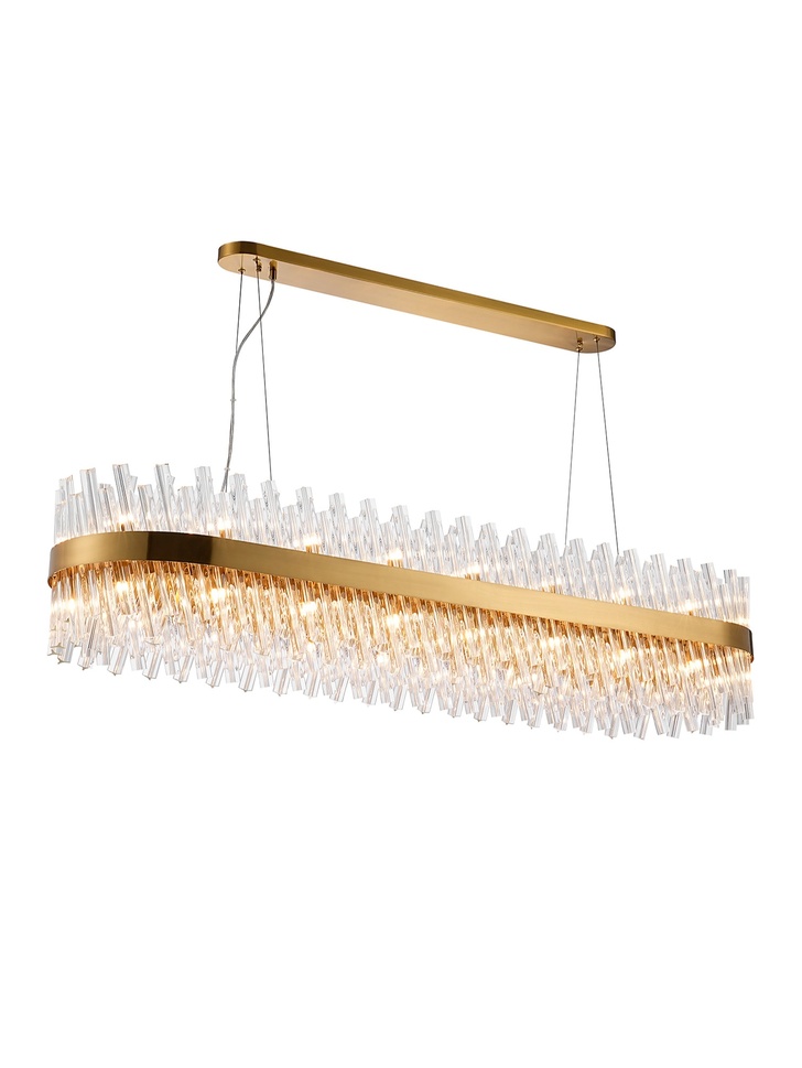 Idolite Caspian 36 Light Large Linear Bar Pendant Brass With Clear Glass Rods