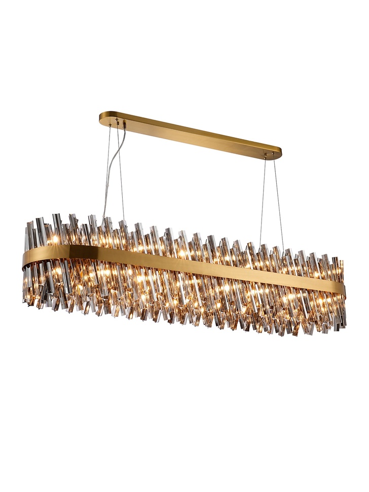 Idolite Caspian 36 Light Large Linear Bar Pendant Brass With Smoked Glass Rods