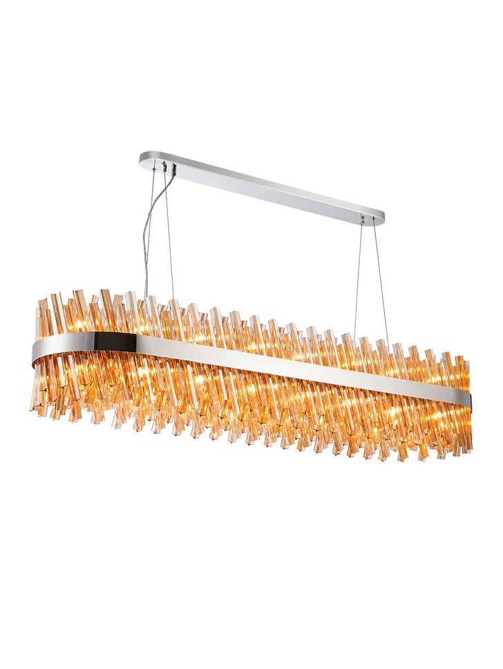 Idolite Caspian 36 Light Large Linear Bar Pendant Polished Nickel With Amber Glass Rods