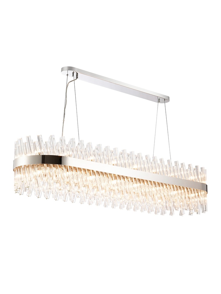 Idolite Caspian 36 Light Large Linear Bar Pendant Polished Nickel With Clear Glass Rods