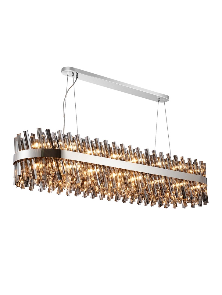 Idolite Caspian 36 Light Large Linear Bar Pendant Polished Nickel With Smoked Glass Rods