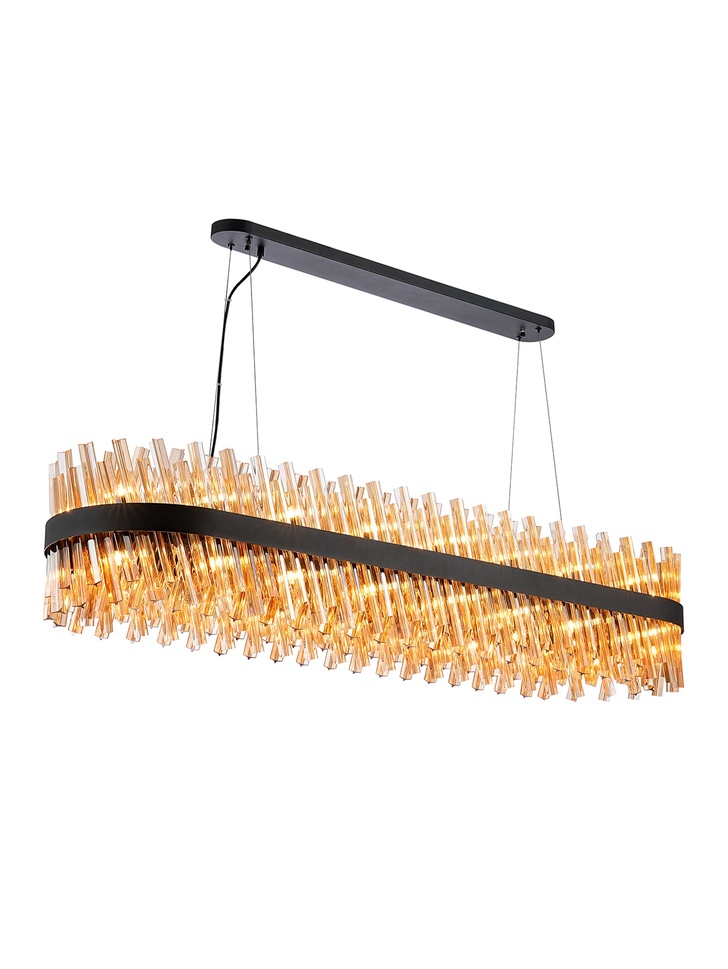 Idolite Caspian 36 Light Large Linear Bar Pendant Satin Black With Amber Glass Rods