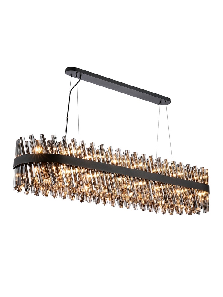 Idolite Caspian 36 Light Large Linear Bar Pendant Satin Black With Smoked Glass Rods