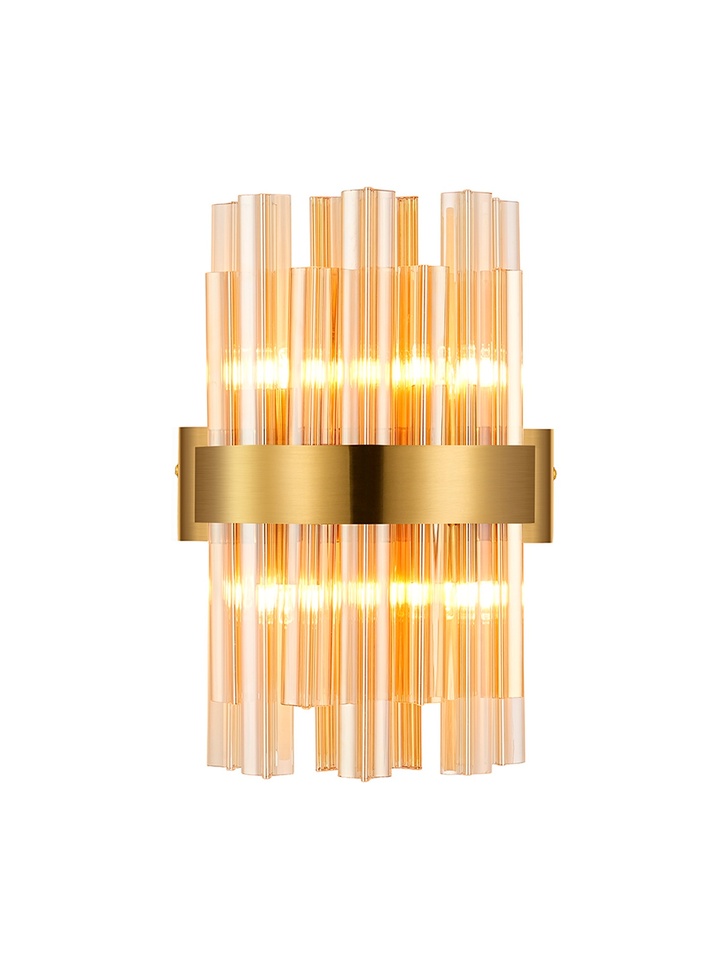 Idolite Caspian 4 Light Wall Lamp Brass With Amber Glass Rods