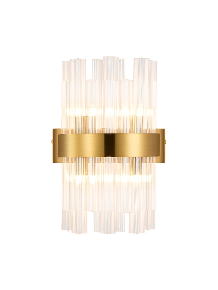 Idolite Caspian 4 Light Wall Lamp Brass With Clear Glass Rods