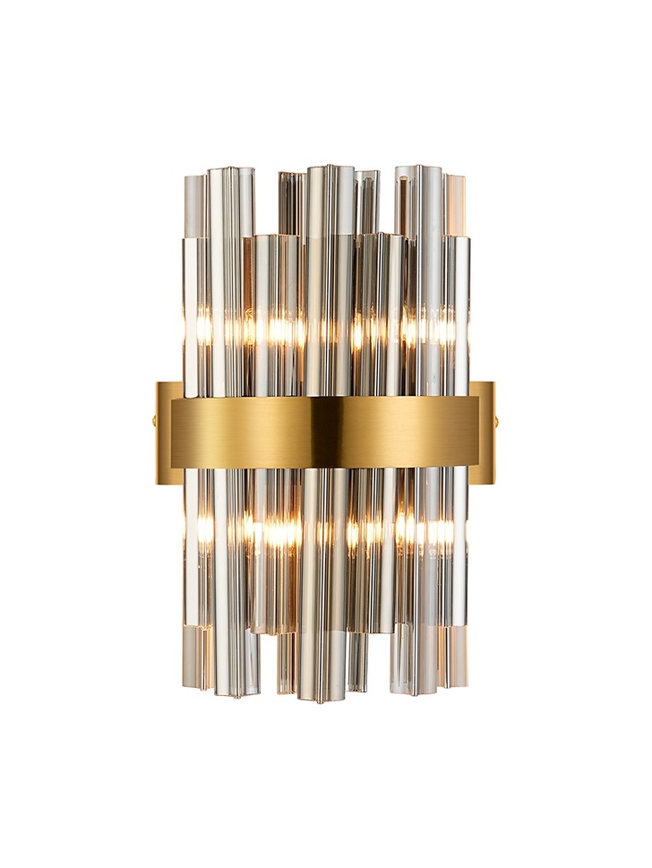 Idolite Caspian 4 Light Wall Lamp Brass With Smoked Glass Rods