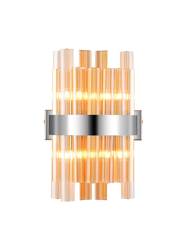 Idolite Caspian 4 Light Wall Lamp Polished Nickel With Amber Glass Rods