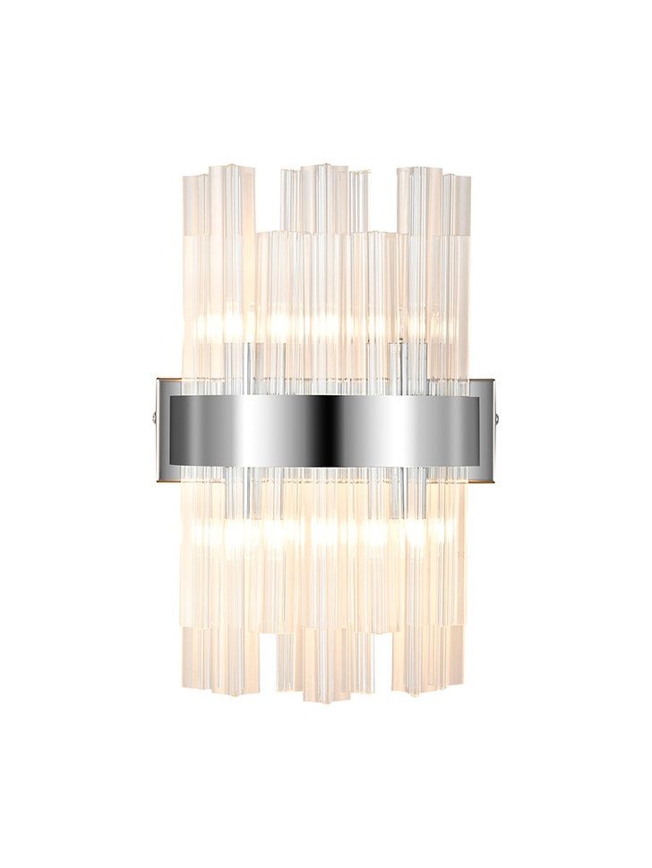 Idolite Caspian 4 Light Wall Lamp Polished Nickel With Clear Glass Rods