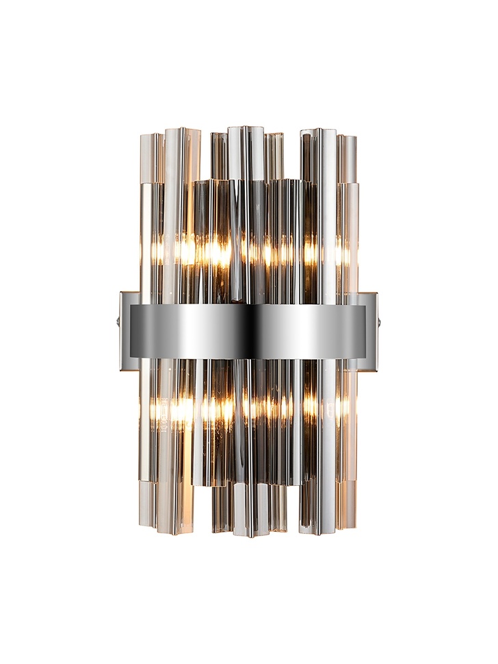 Idolite Caspian 4 Light Wall Lamp Polished Nickel With Smoked Glass Rods