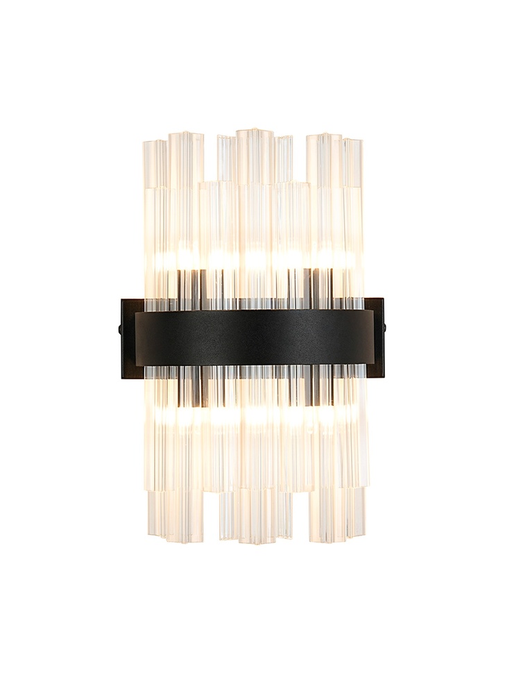 Idolite Caspian 4 Light Wall Lamp Satin Black With Clear Glass Rods