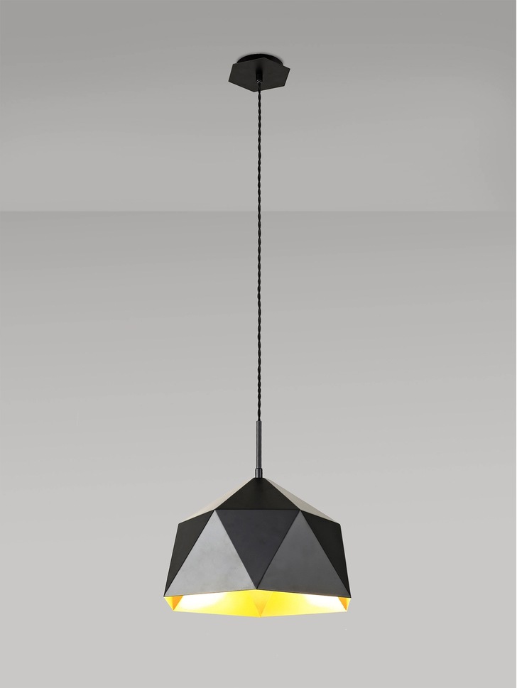 Idolite Celeste Matt Black Finish Single Pendant Light C/W Gold Inner