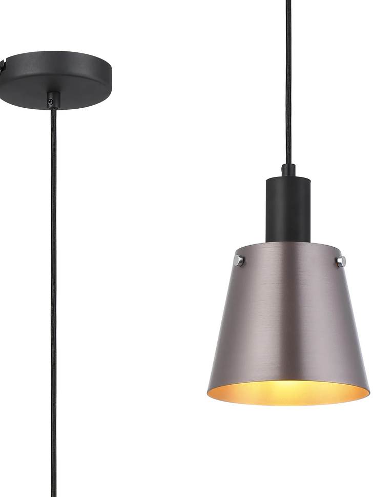 Idolite Coughlan 1 Light Black Large Single Pendant Complete With Light Brown/Copper Metal Shade