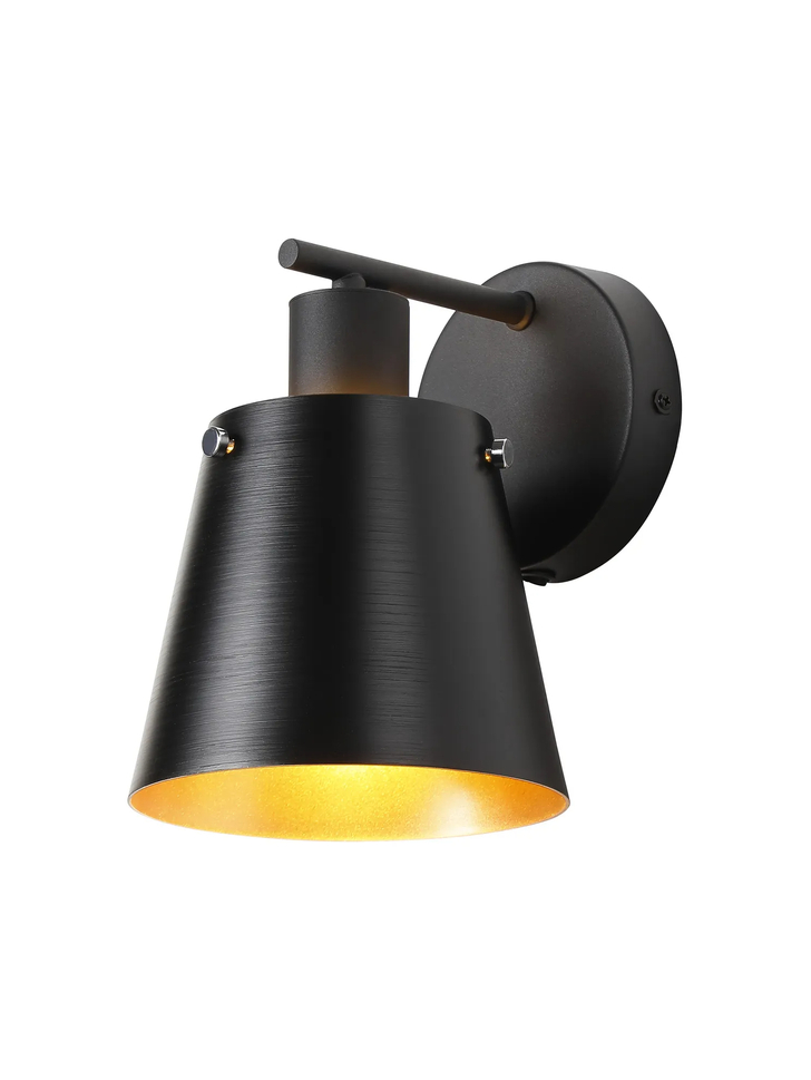 Idolite Coughlan 1 Light Switched Single Black Wall Light Complete With Black/Gold Metal Shade