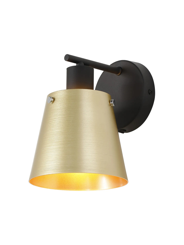 Idolite Coughlan 1 Light Switched Single Black Wall Light Complete With Brass/Gold Metal Shade