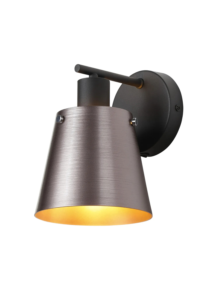 Idolite Coughlan 1 Light Switched Single Black Wall Light Complete With Brown/Copper Metal Shade