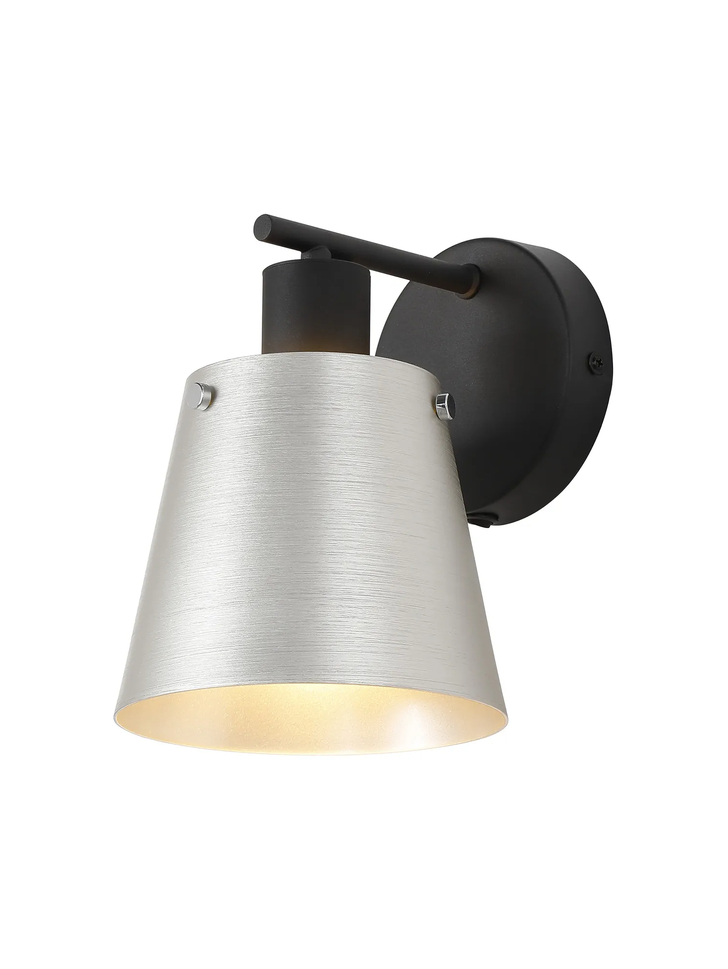 Idolite Coughlan 1 Light Switched Single Black Wall Light Complete With lights Grey/Silver Metal Shade