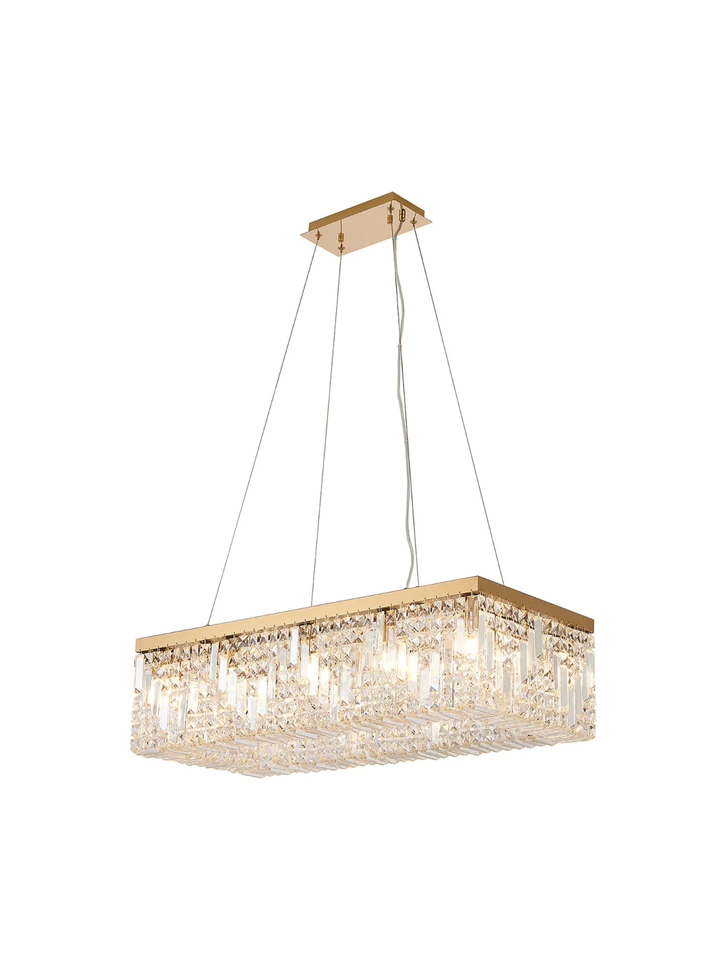 Idolite Dividi 12 Light Rectangular Pendant Crystal Chandelier Gold
